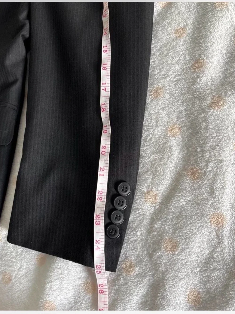 jf j.ferrar Men's Black Pinstripe Two-Button Suit Jacket with Purple Lining